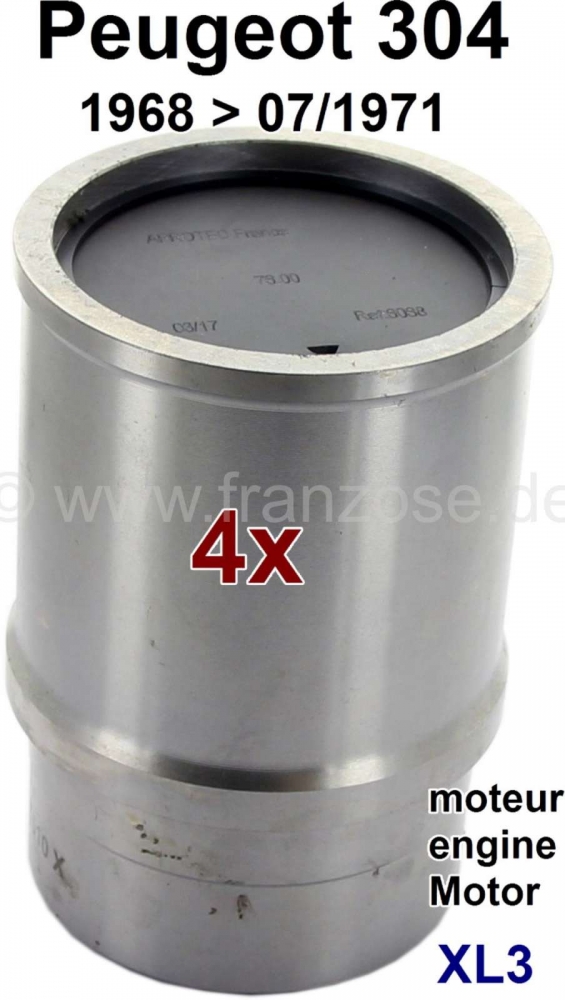 Peugeot - P 304, zuiger + cilinder (4 stuks). Geschikt voor Peugeot 304, vanaf bouwjaar 1968 tot 07/