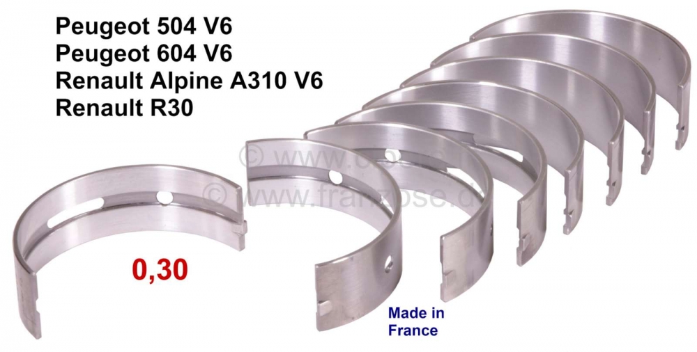 Peugeot - P 504 V6/604/Alpine A310 V6/R30, krukaslagerset (V6 BRV). 0,30 overmaat. Geschikt voor Peu