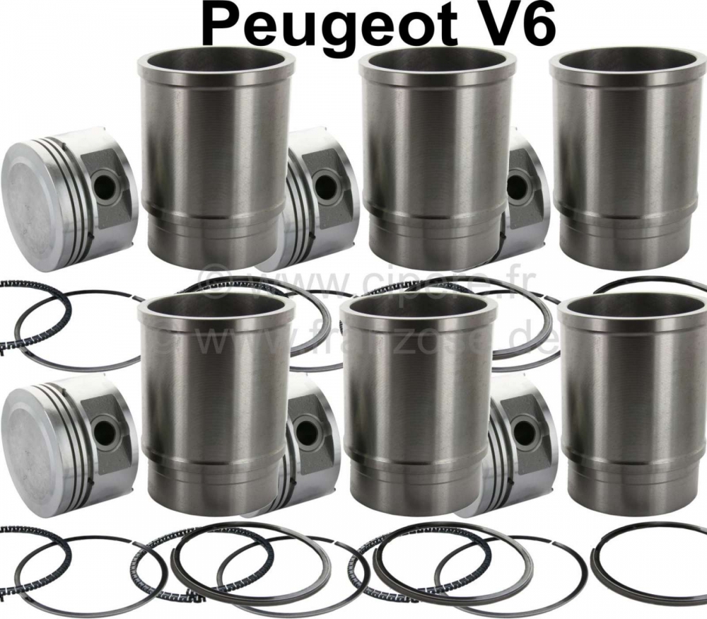 Peugeot - P 504V6, zuiger + cilinder (6 stuks). Geschikt voor Peugeot 504V6 + Peugeot 604 TI, STI, I
