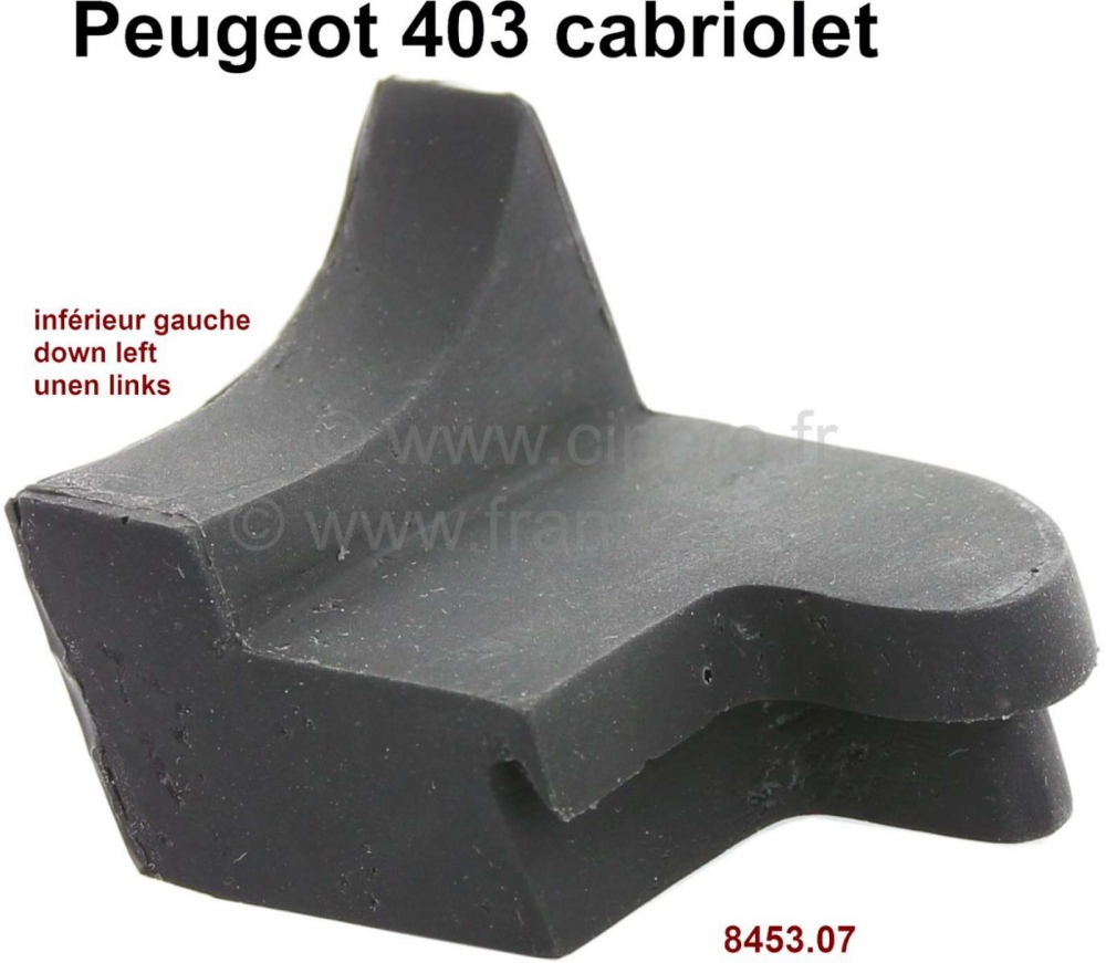 Peugeot - P 403, rubberen afdichting, onderste hoek, op de linker softtopboog. Geschikt voor Peugeot