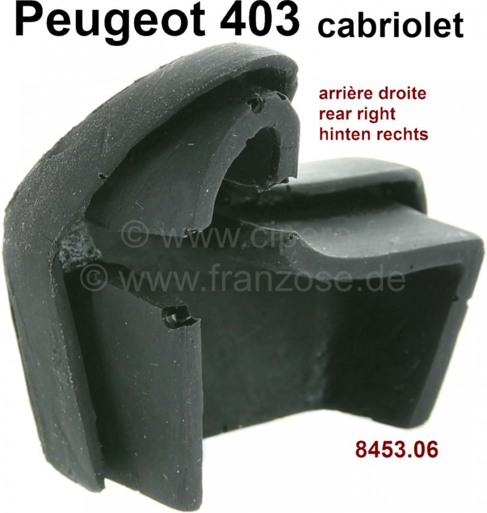 Peugeot - P 403, rubberen afdichting, rechter achterhoek, voor de softtop. Geschikt voor Peugeot 403