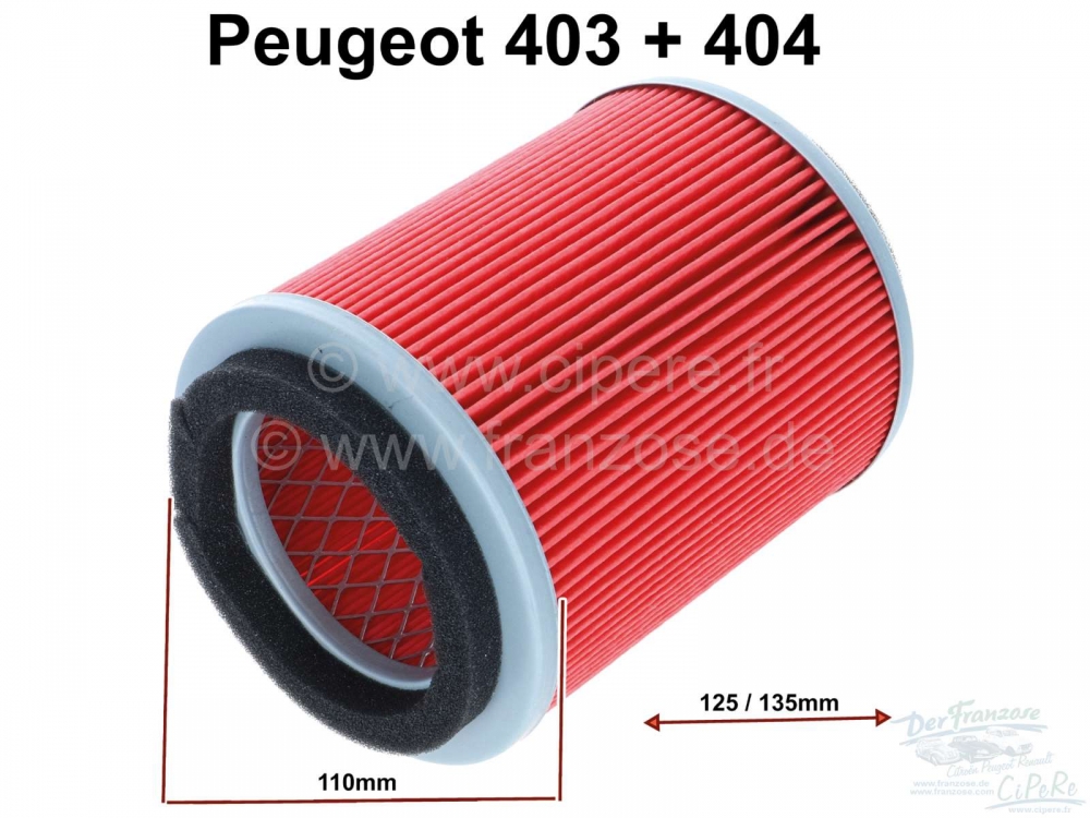 Peugeot - P 403/404, rond luchtfilterinzetstuk, voor Peugeot 403 + 404. Hoogte 125mm, buitendiameter