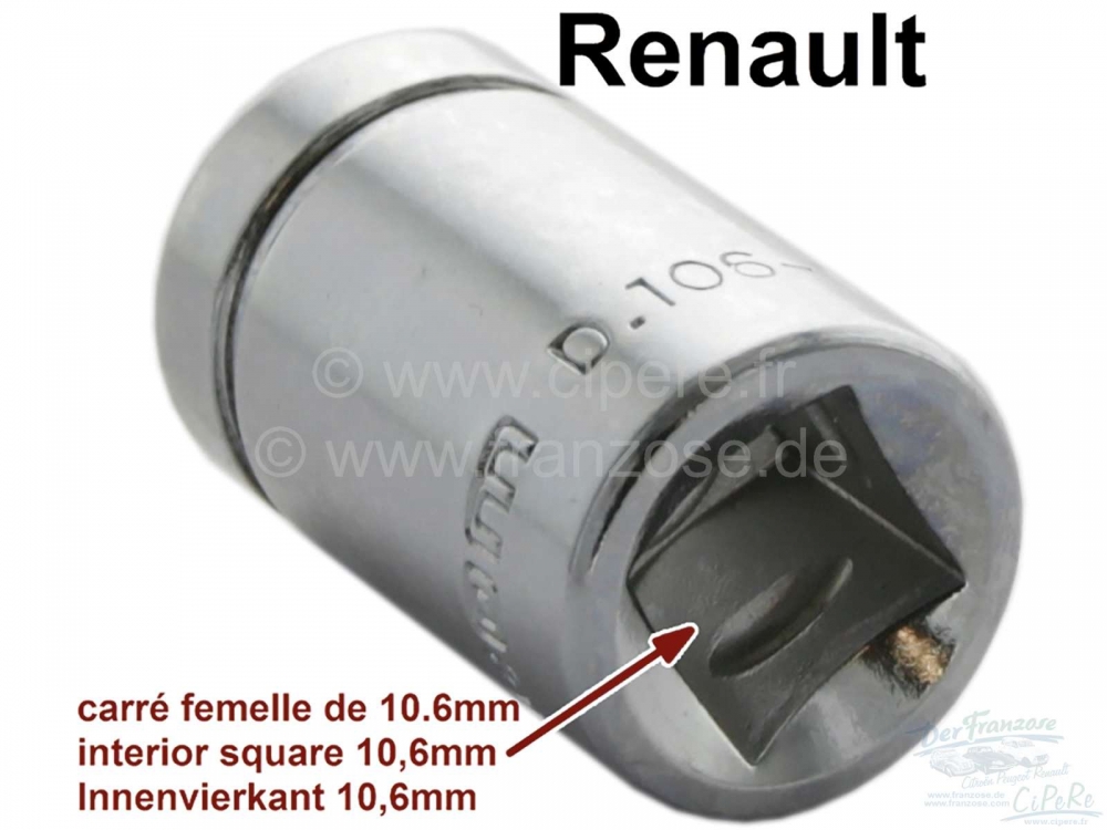 Renault - Olieverversleutel (inbus voor ratel) vierkante mof 10,6mm. Voor olieaftappluggen + versnel