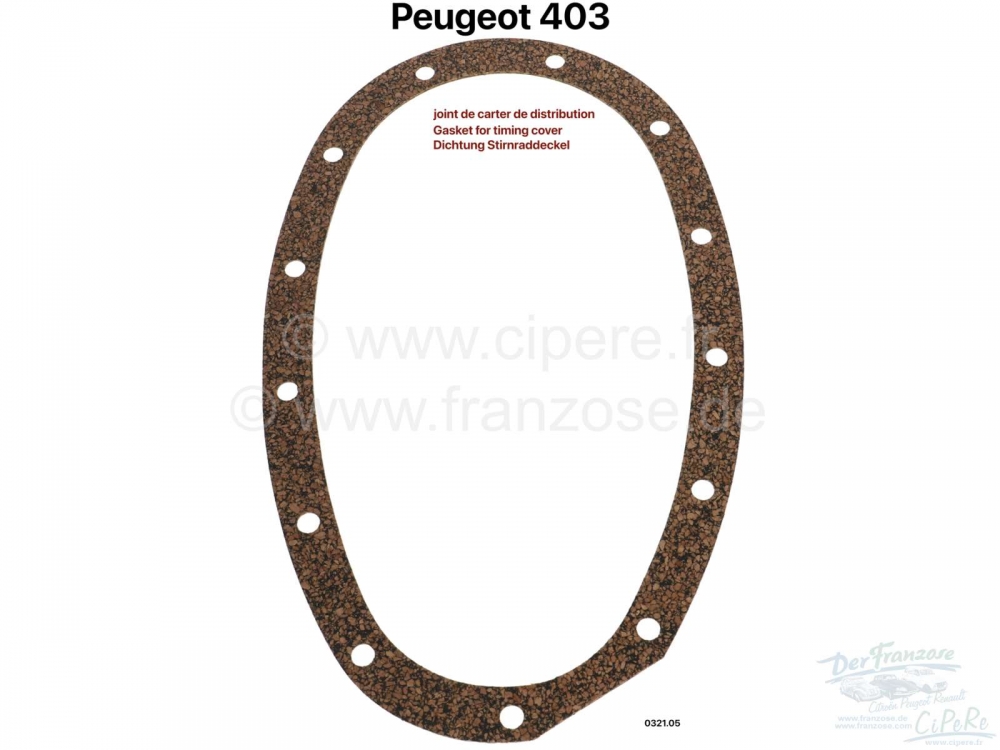 Peugeot - P 403, pakking voor het tandwieldeksel (timingdeksel). Geschikt voor Peugeot 403, Bestelnr