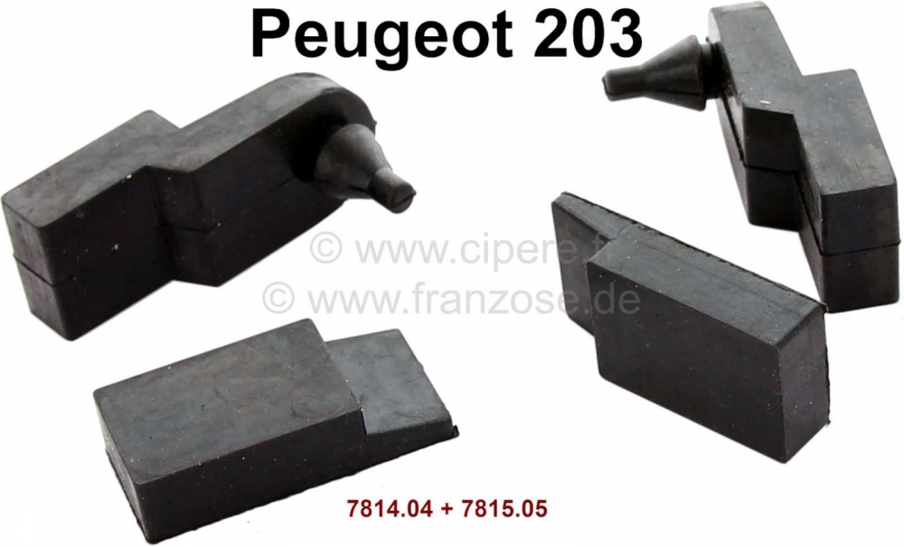 Peugeot - P 203, bevestigingsrubbers voor radiatorrooster (4x). Geschikt voor Peugeot 203, Bestelnr.