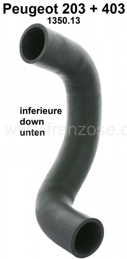 Peugeot - P 203/403, onderste radiatorslang. Geschikt voor Peugeot 203 + 403 (2 versies). Of. Nr. 13