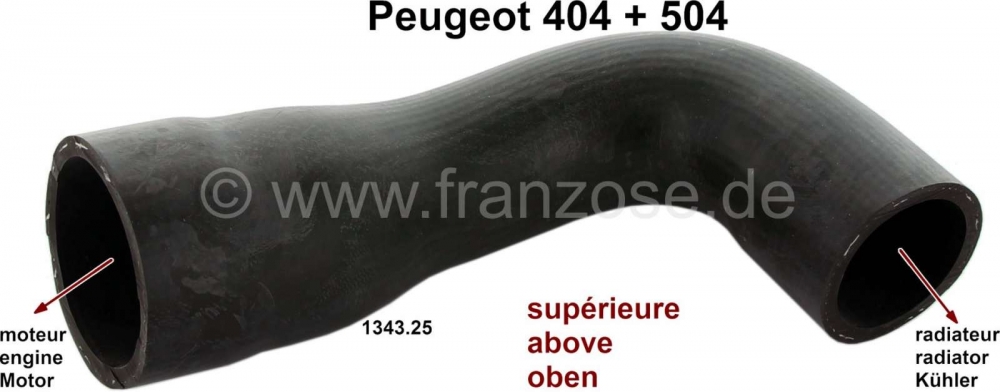 Peugeot - P 404/504, radiatorslang top. Geschikt voor Peugeot 404, van 1960 tot 1975, Peugeot 504, b