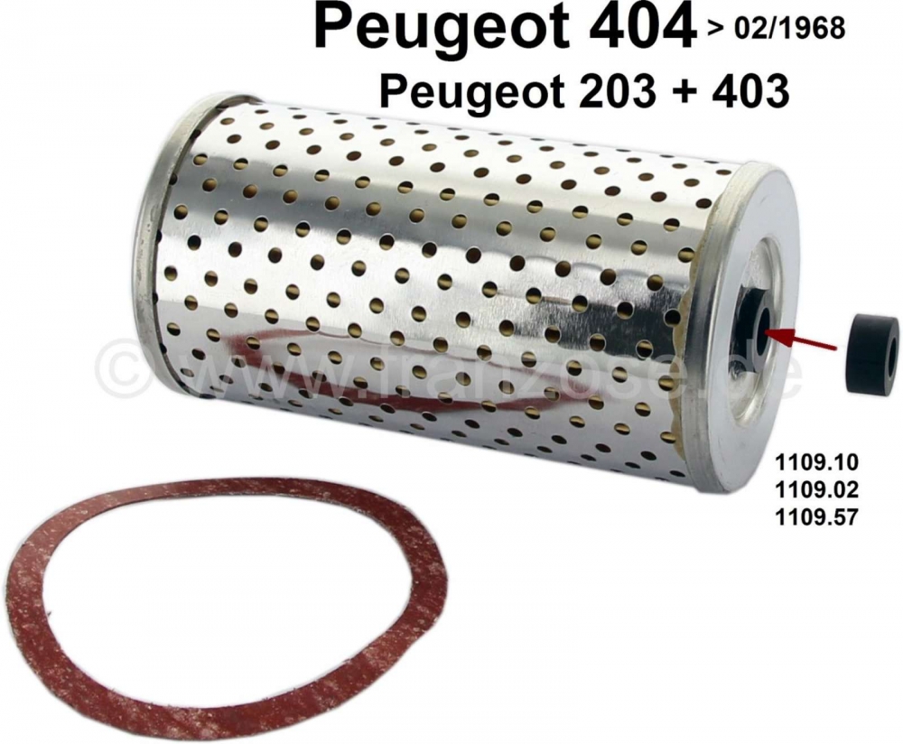 Peugeot - Oliefilter (filterpatroon). Geschikt voor Peugeot 404, tot modeljaar 02/1968. Peugeot 203 