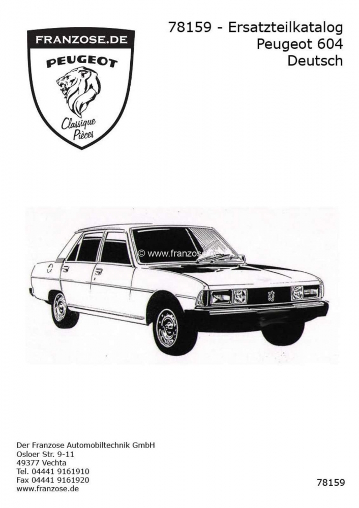 Peugeot - P 604, onderdelencatalogus voor Peugeot 604. Taal Duits. Herdruk. 550 pagina's.