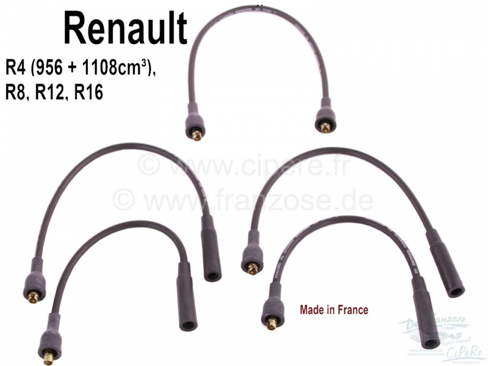 Renault - Bougiekabelset, geschikt voor Renault R4 (956 + 1108cc). R16 alle modellen. R8 (980 + 1108