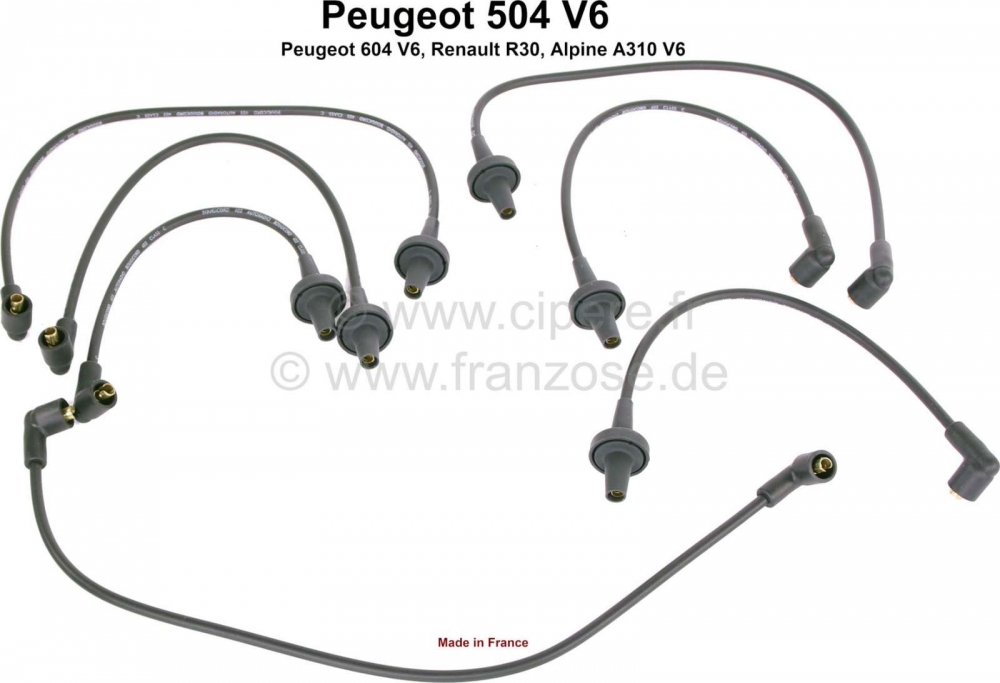 Peugeot - Bougiekabelset (origineel Bougicord) V6. Geschikt voor Peugeot 504 V6 (2,7L) Coupe + Cabri