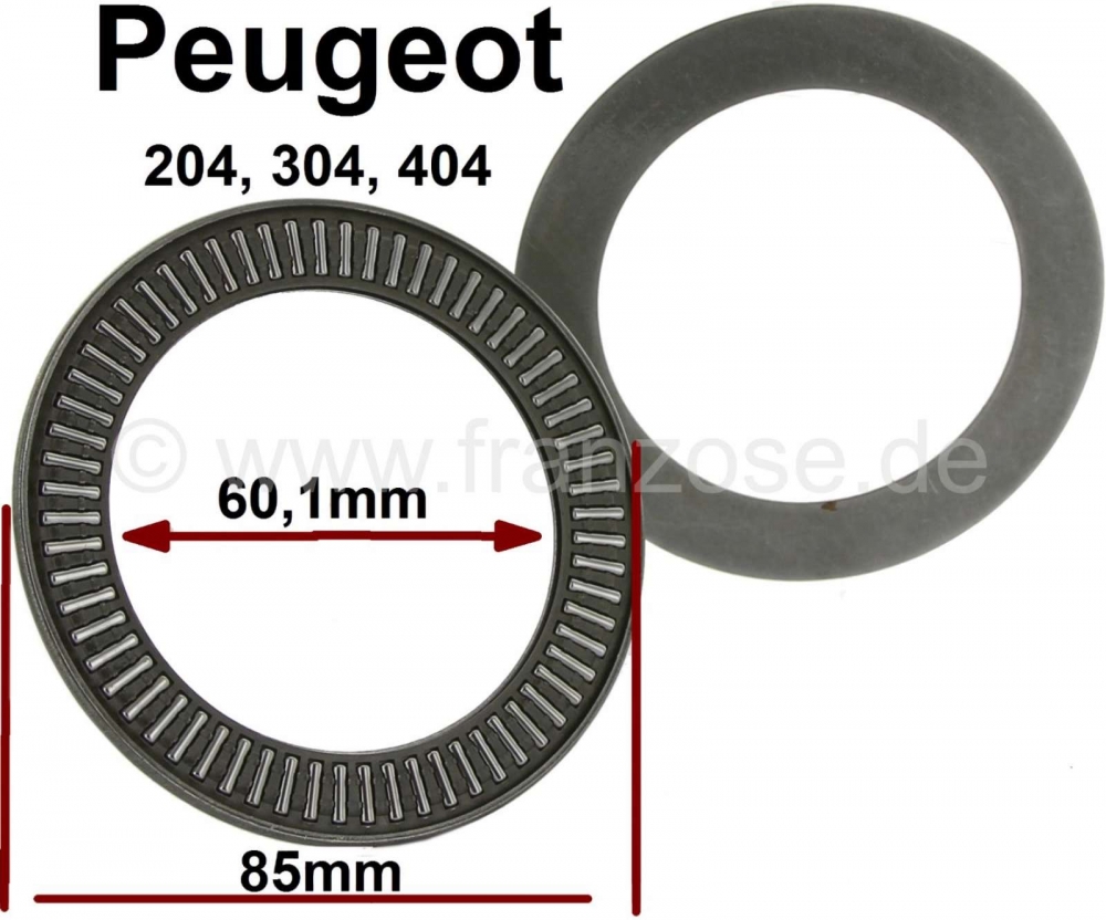 Peugeot - P 204/304/404, bovenste veerpootnaaldlager (veerpootlager). Buitendiameter: 85mm. Binnendi