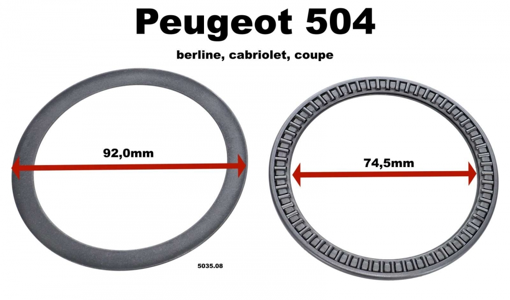 Peugeot - P 504, naaldlager veerpoot top (veerpoot lager). Buitendiameter: 92 mm, binnendiameter: 74