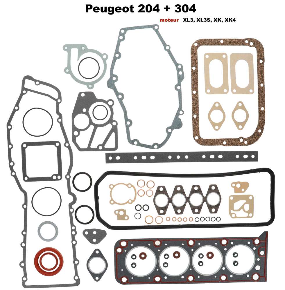 Renault - P 204/ 304, motor pakkingset (incl. cilinderkoppakking). Geschikt voor Peugeot 204 + 304, 