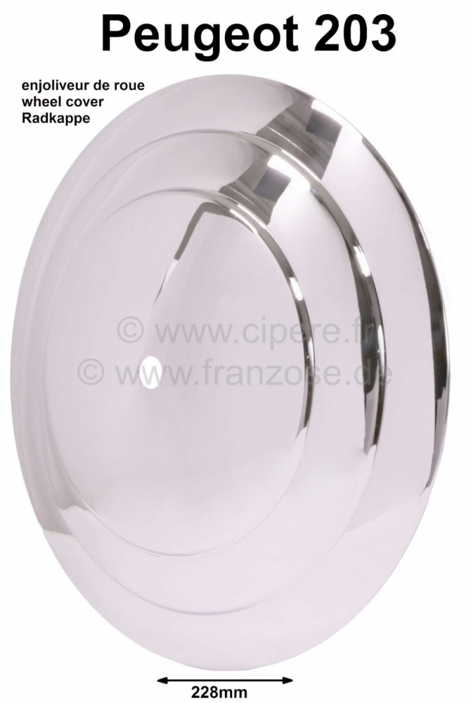 Peugeot - P 203, naafdop. Diameter: 228 mm. Geschikt voor Peugeot 203.