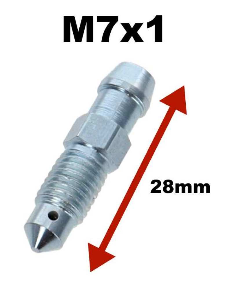Alle - Ontluchtingsschroef M7x1. Totale lengte: 28mm. Geschikt voor Renault R4. Peugeot 204, 304,