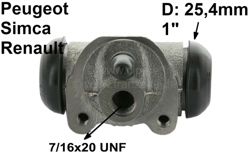 Peugeot - P 202/203/403/404, remcilinder achterwiel. Zuiger diameter: 25,4mm (1 inch). Geschikt voor