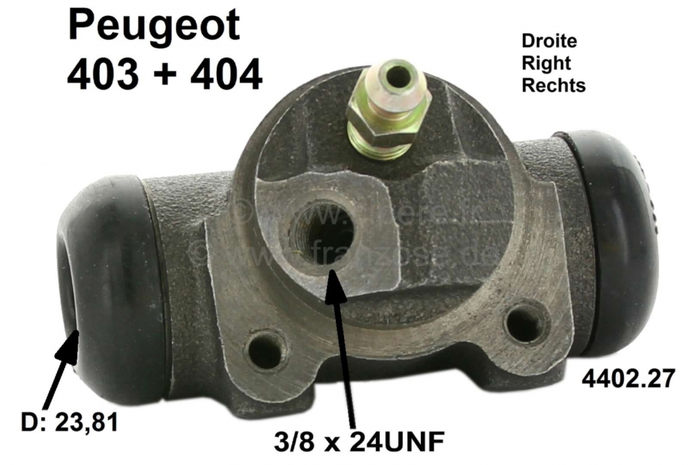 Peugeot - P 403/404, remcilinder rechtsachter, Or.Nr.440227, zuigerdiameter = 23,81 mm, aansluiting 