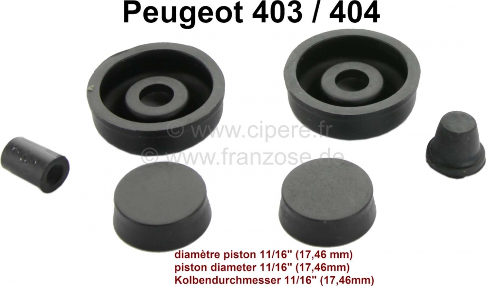 Peugeot - P 403/404, achterwiel remcilinder rep kit, 11/16 inch, 17,46mm zuiger diameter.  Vanaf mod