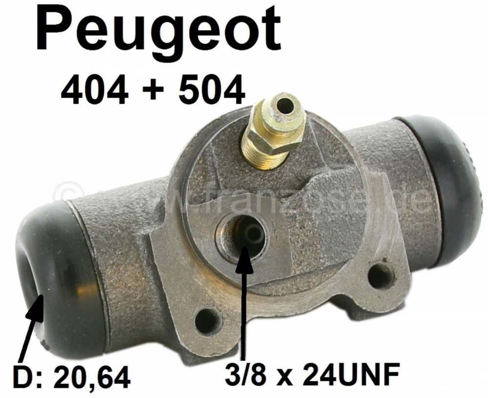 Peugeot - P 404/504, linker achterwielremcilinder, Bendix systeem, 20,64mm zuiger, aansluiting 3/8 2