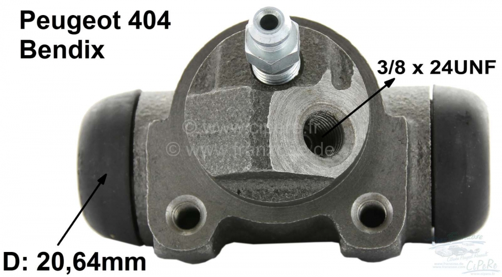 Peugeot - P 404, remcilinder linker achterwiel. Bendix-systeem. Zuiger diameter: 20.64mm. Schroefdra