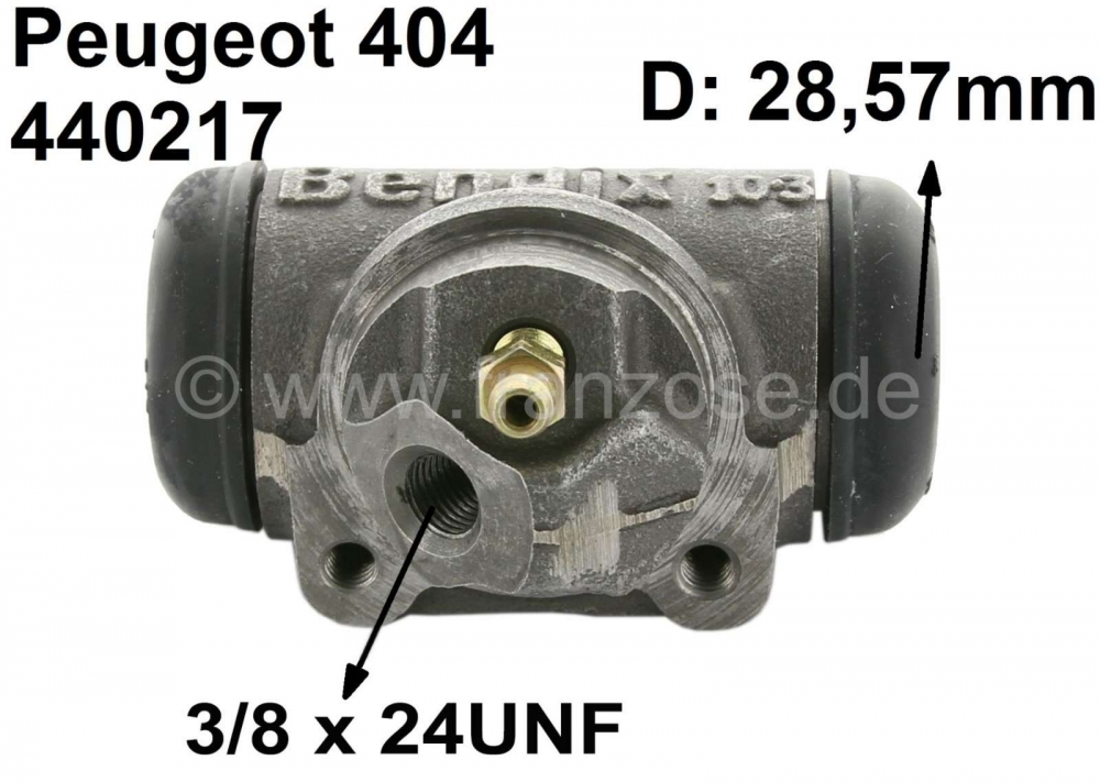Peugeot - P 404, remcilinder rechtsachter, originele fabrikant, 28,57 mm zuiger, aansluiting ankerpl