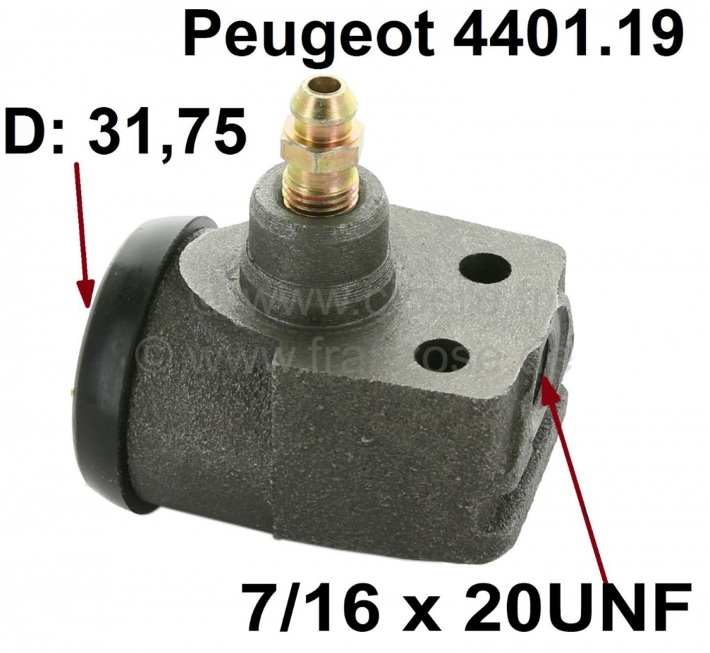 Peugeot - P 203/403/404, remcilinder voorwiel. 1 zuiger, diameter 1 1/4 inch (31,75 mm). Zonder ontl