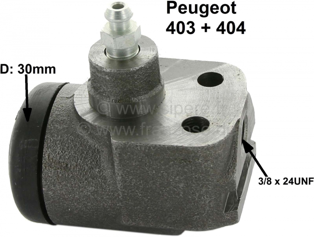 Peugeot - P 403/404, wielremcilinder met 1 zuiger 30mm, remleiding aansluiting (9,5mm) 3/8 inch x 24