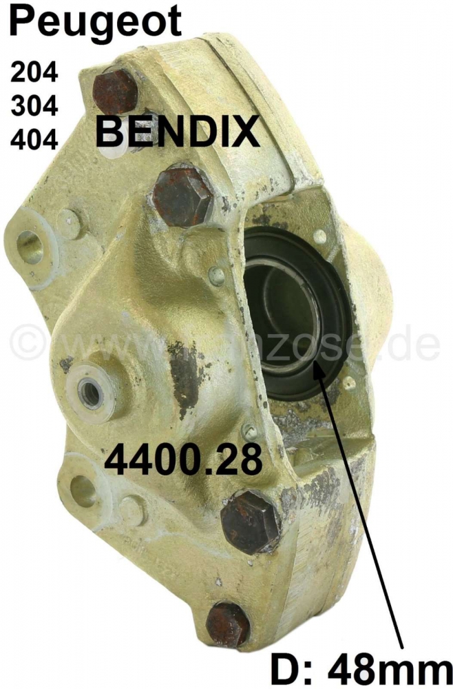 Citroen-2CV - P 204/304/404, remklauw rechts. Bendix systeem (2 zuigers, 48mm diameter). Geschikt voor P
