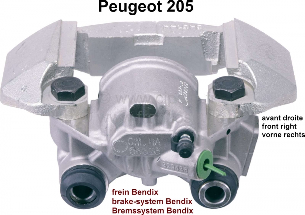 Peugeot - P 205, remklauw rechtsvoor, remsysteem Bendix, zuigerdiameter 48mm, past op Peugeot 205, 3