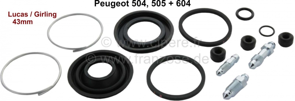 Renault - P 504/604, reparatieset (rubbers) voor de remklauw van de achterrem. Lucas remsysteem. Voo