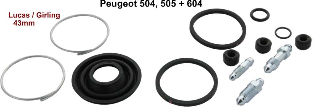 Peugeot - P 504/604, reparatieset (rubbers) voor de remklauw van de achterrem. Lucas remsysteem. Voo