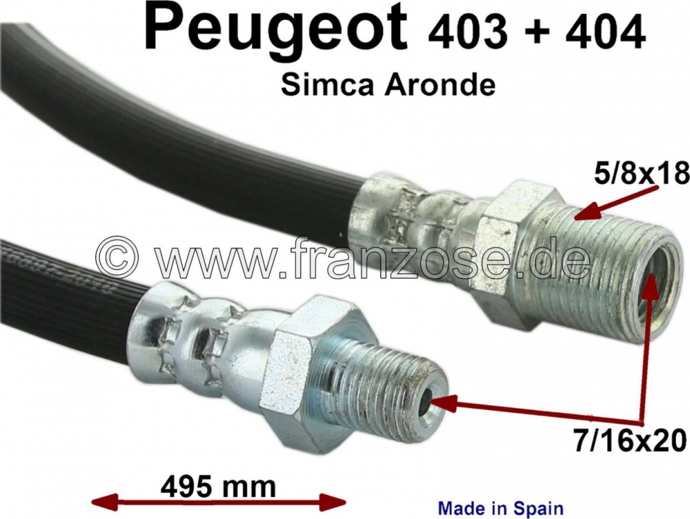 Alle - P 403/404, remslang achterrem. Lengte: 495 mm. Geschikt voor Peugeot 404, eerste bouwjaren