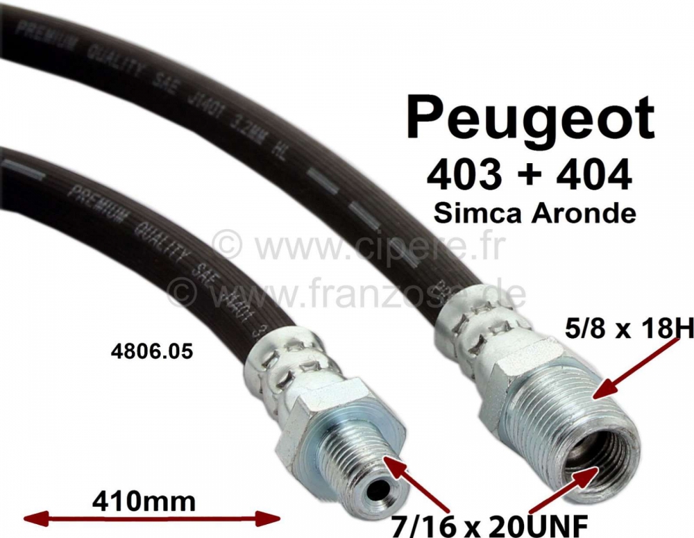 Alle - P 403/404, voorste remslang Peugeot 403 eerste model, Peugeot 404 eerste model, Simca Aron