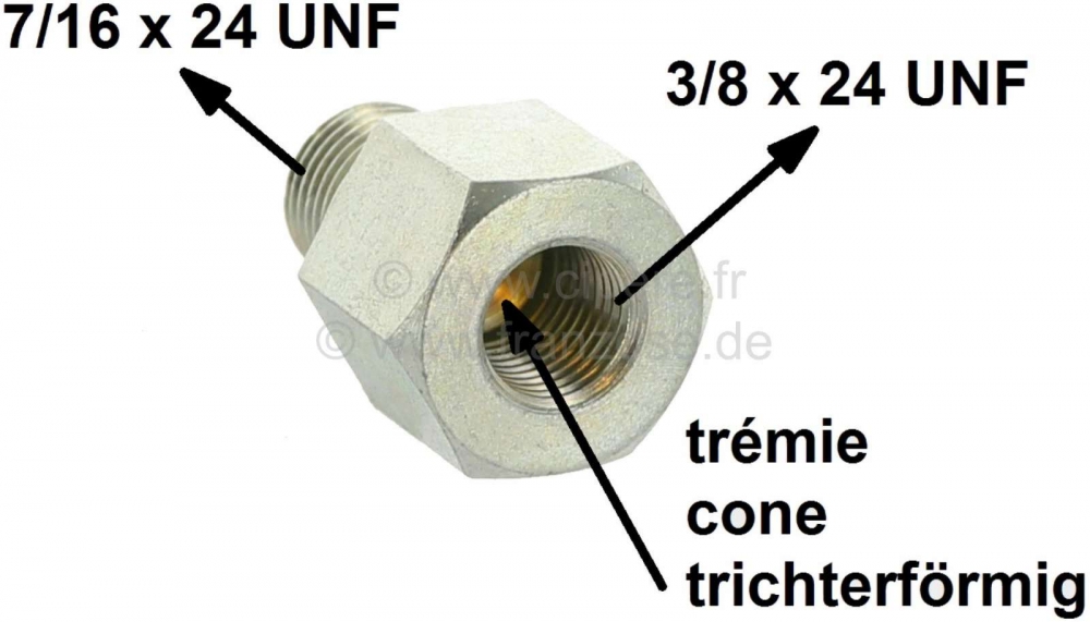 Renault - Remleidingadapter van 7/16x24 UNF naar 3/8x24UNF. Voor F - flare. Gemaakt in Frankrijk