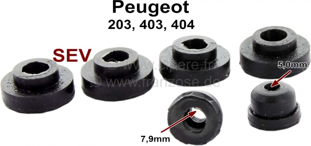 Peugeot - P 203/403/404, afdichtingen (6 stuks) voor de SEV wisserassen. Voor diameter: 5,0mm. Schro