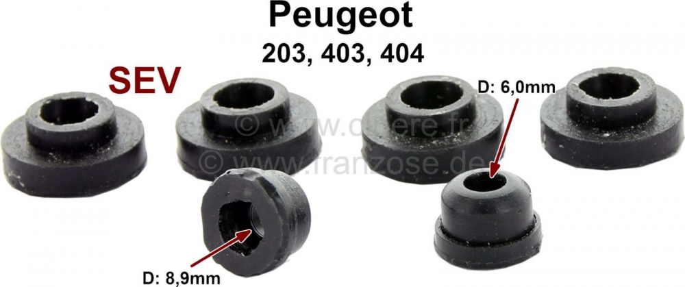 Peugeot - P 203/403/404, afdichtingen (6 stuks) voor de SEV wisserassen. Voor diameter: 6,0mm. Schro
