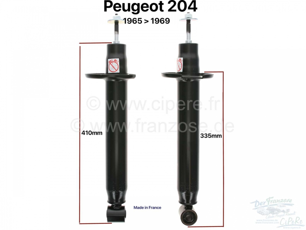 Renault - P 204, schokdemper achter (2 stuks). Geschikt voor Peugeot 204 Cabriolet + Coupe. Bouwjaar