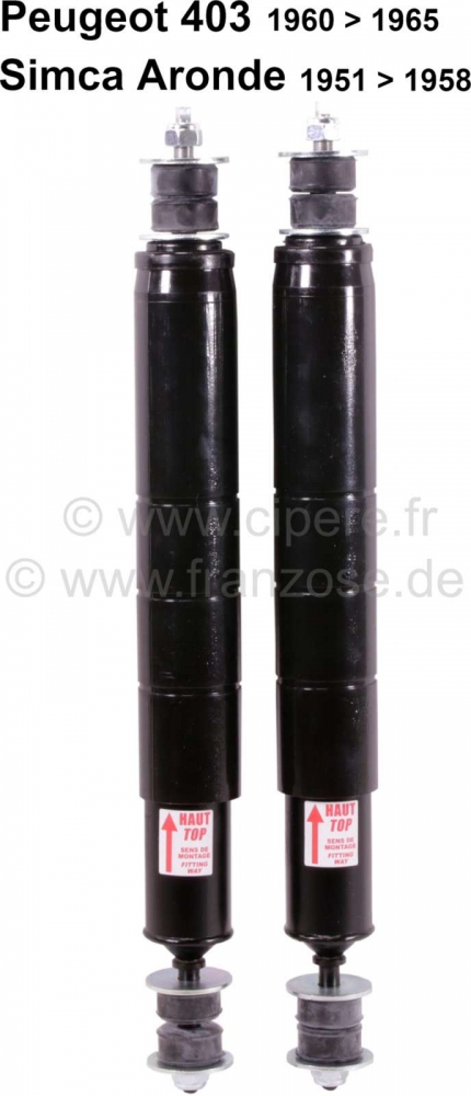 Alle - P 403, achterschokbreker (2 stuks), 403 van 1960 tot 1965, Simca Aronde 1951 tot 1958, len