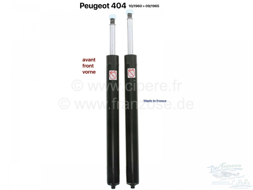 Peugeot - P 404, schokdemper voor, (2 stuks). Geschikt voor Peugeot 404, vanaf bouwjaar 10/1960 tot 