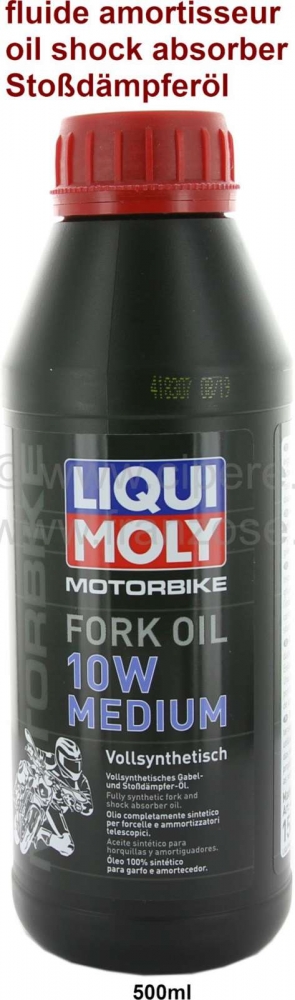 Peugeot - Schokdemperolie (motorfiets voorvorkolie) 500ml, 10W, medium viscositeit. Deze vorkolie he