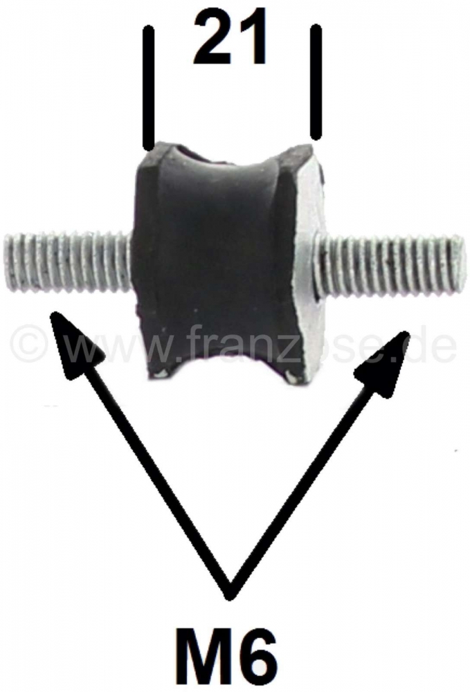 Renault - Rubberen stille houder. Schroefdraad: M6. Hoogte: 21mm. Geschikt voor Peugeot 205, 309, 50