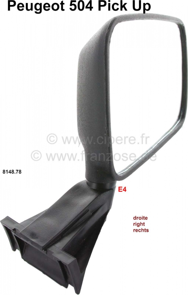 Peugeot - P 504, spiegel rechts. Geschikt voor Peugeot 504 Pick UP, vanaf modeljaar 1985, Bestelnr. 