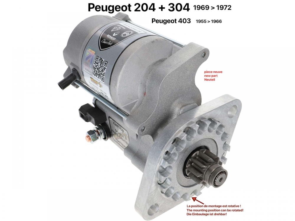 Citroen-2CV - Startmotor met hoge prestaties. Geschikt voor Peugeot 204 + 304 van 1969 tot 1972 en Peuge