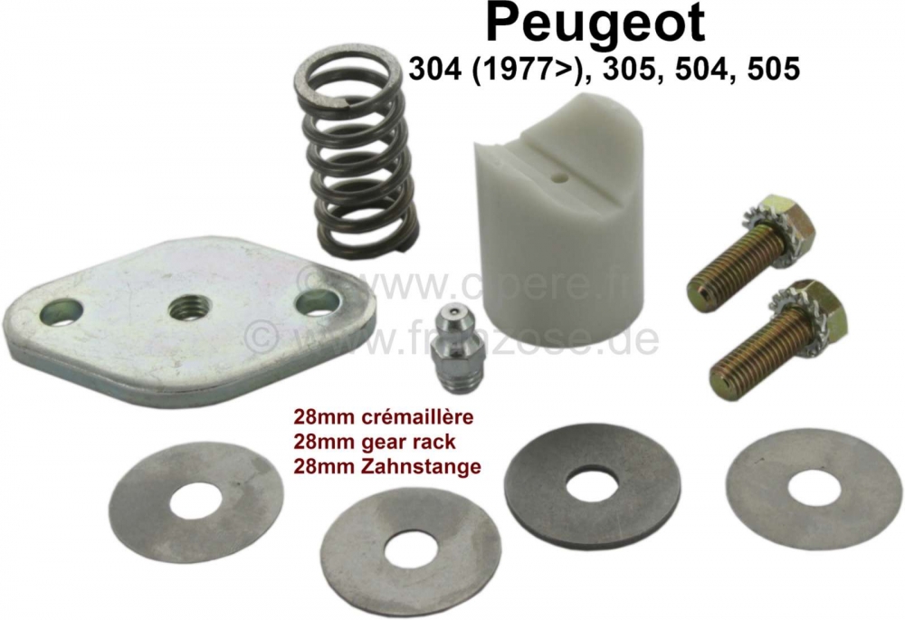 Peugeot - P 304/305/504/505, reparatieset voor de stuurinrichting (28mm tandheugel). Geschikt voor P