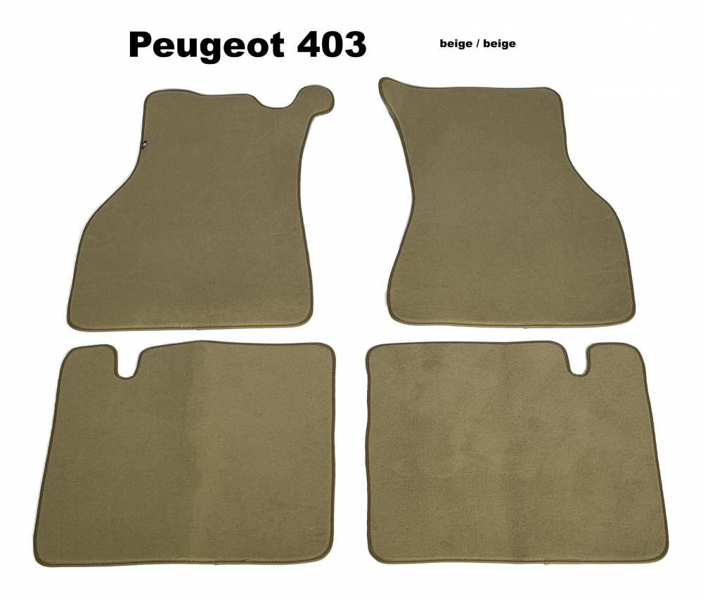 Peugeot - P 403, set vloermatten. Velours Exellence beige met beige kunstlederen rand (voor + achter