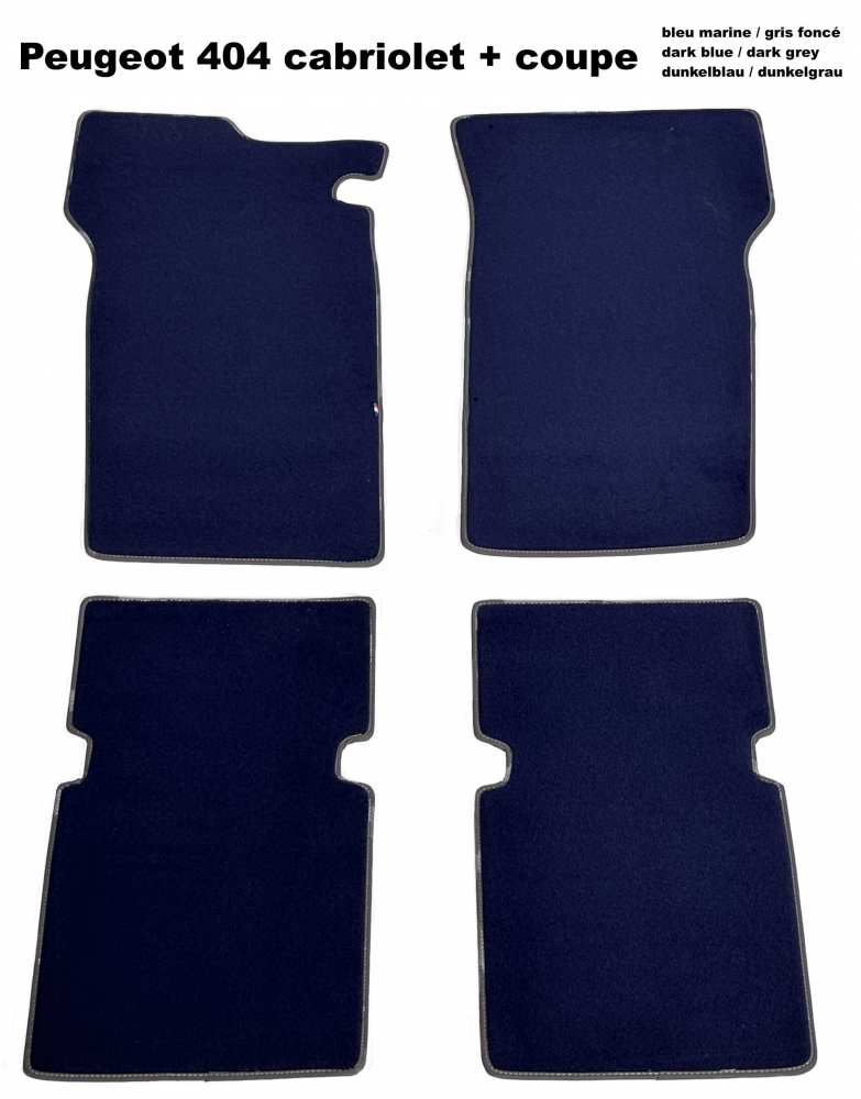Peugeot - P 404, set vloermatten (2 stuks). Velours Exellence donkerblauw (bleu marine) met donkergr
