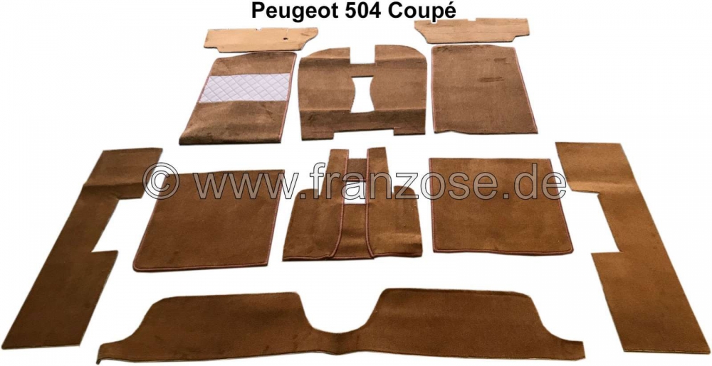 Peugeot - P 504, tapijtset velours date (bruin-beige), voor Peugeot 504 Coupe. 11 stuks, kettingbind