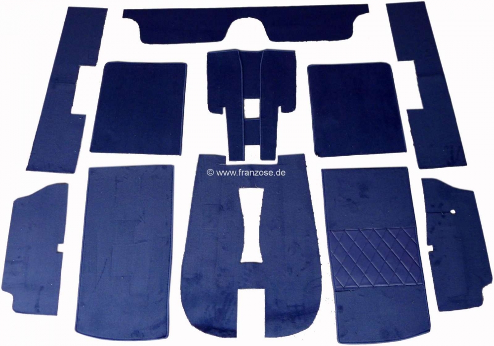 Peugeot - P 504, tapijtset velours donkerblauw, voor Peugeot 504 Cabrio. 11 stuks, kettingbinding.