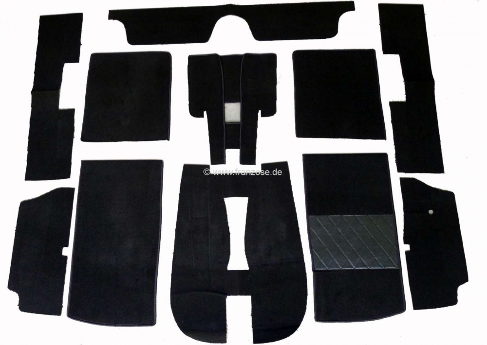 Peugeot - P 504, tapijtset velours zwart, voor Peugeot 504 Cabrio. 11 stuks, kettingbinding.